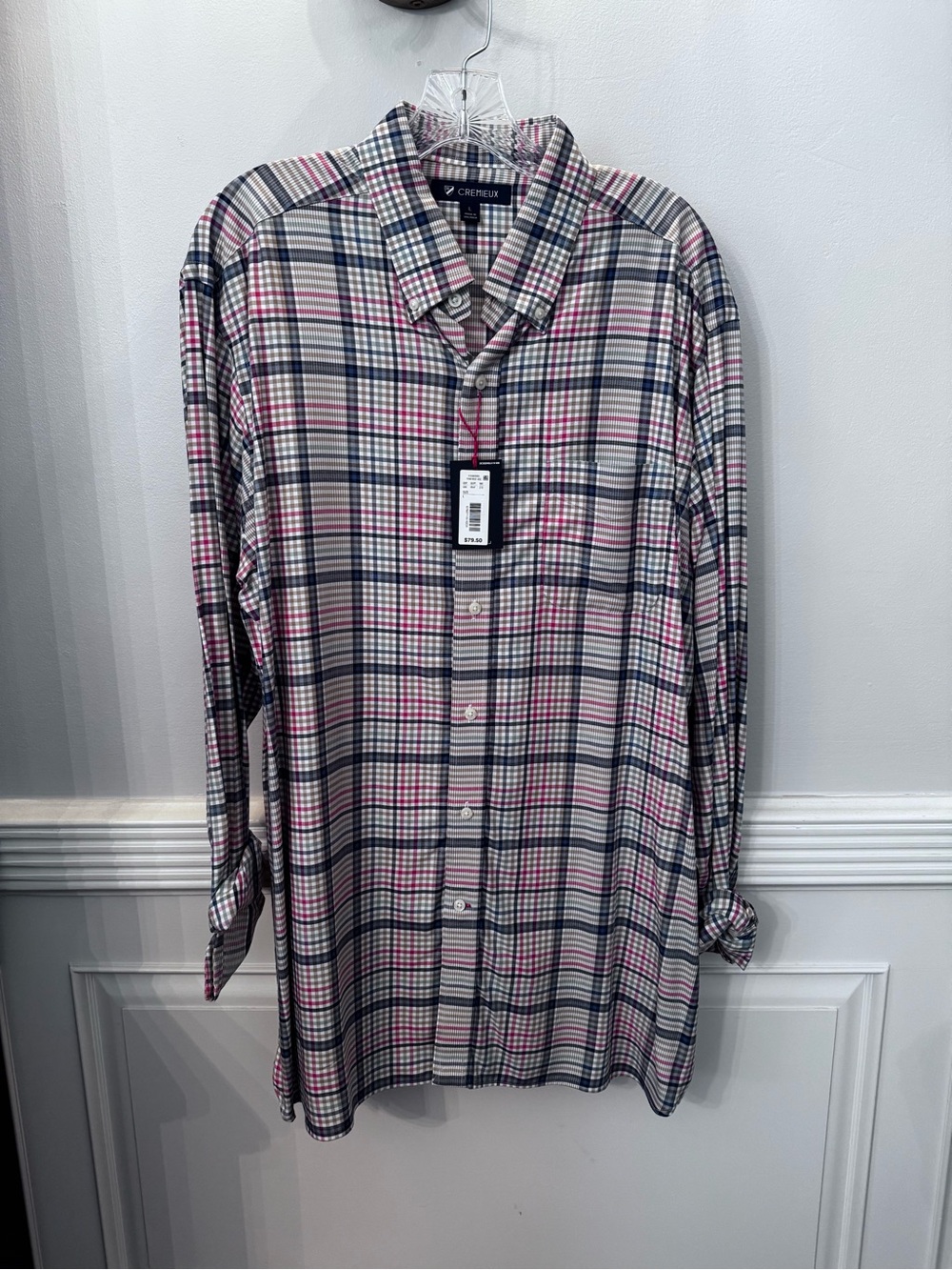 Cremieux Men’s Plaid Button-Down Shirt in White, Blue & Pink